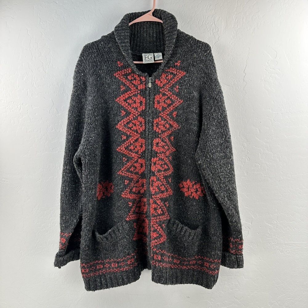 Vintage Field Gear Cardigan Sweater Womens 1X Wool Blend Gray Winter Homestead